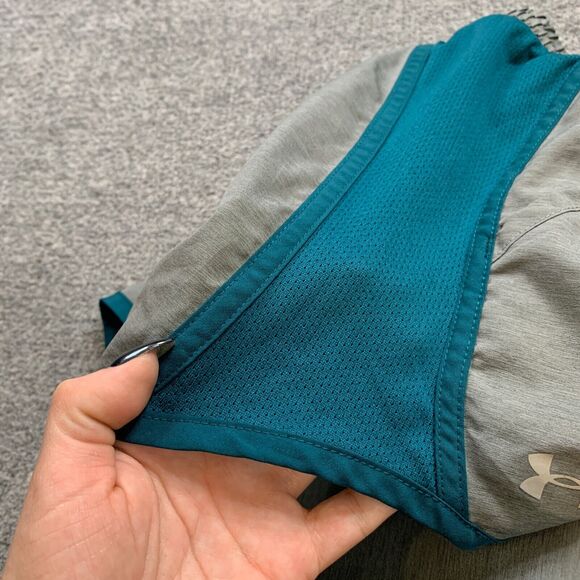 Under Armour Shorts Womens M Medium Grey Teal HeatGear Loose Mesh Panel Running - Picture 10 of 12